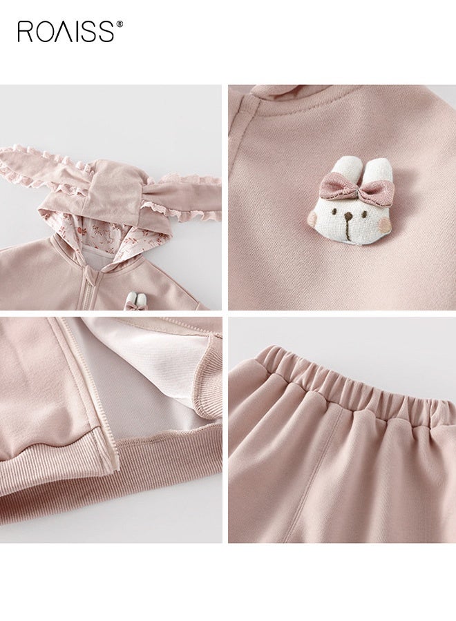 رويس ملابس من قطعتين للفتيات الصغيرات، سترة بأكمام طويلة وسروال بخصر مطاطي مع جيوب، سترة بقلنسوة رائعة وسروال رياضي بأساور، مجموعة ملابس مريحة للفتيات، ملابس مثالية للارتداء اليومي والأنشطة الخارجية - Image 4