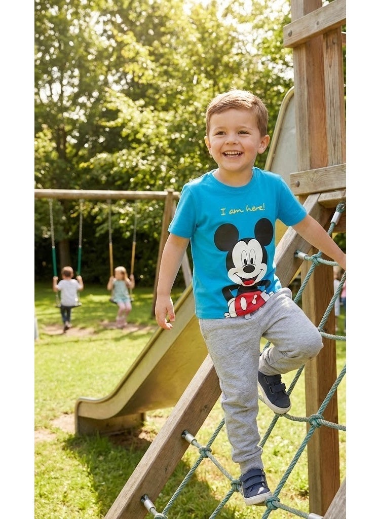 ميكي ماوس تيشيرت ديزني ميكي ماوس أزرق للأولاد بطباعة شاشة من إنتاج كيدز تي في100%قطن - Image 3