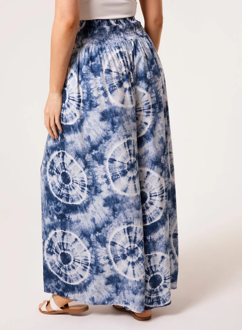 Blue Vanilla Wide Leg Pants With Tie-Dye Print