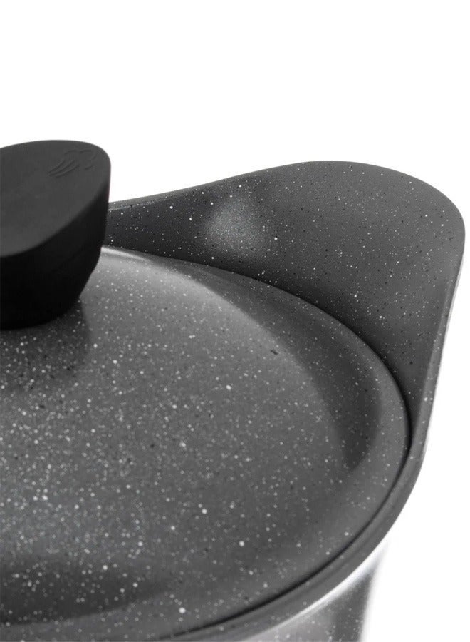 بادريق طقم  قدور جرانيت مكون من 17 قطعة، صناعة سعودية، آمنة للاستخدام في غسالة الأطباق، خالية من PTFE/PFOA، وعاء مخزون مطلي بالرخام غير لاصق، مقلاة شواء، أداة مطبخ، قبضة سيليكون - رمادي - Image 1