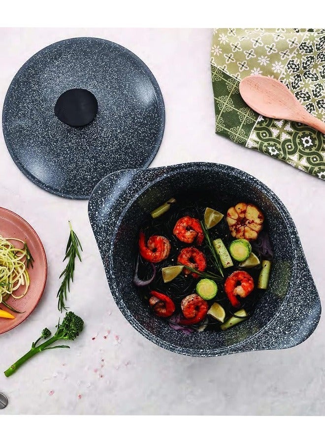 Badraig 17-Piece Granite Cookware Set Saudi Made Safe Dishwasher, PTFE/PFOA Free, Marble Nonstick Coating Stock Pot Fry Pan Grill Pan Kitchen Tool Silicone Grip - Dark Grey - Image 3