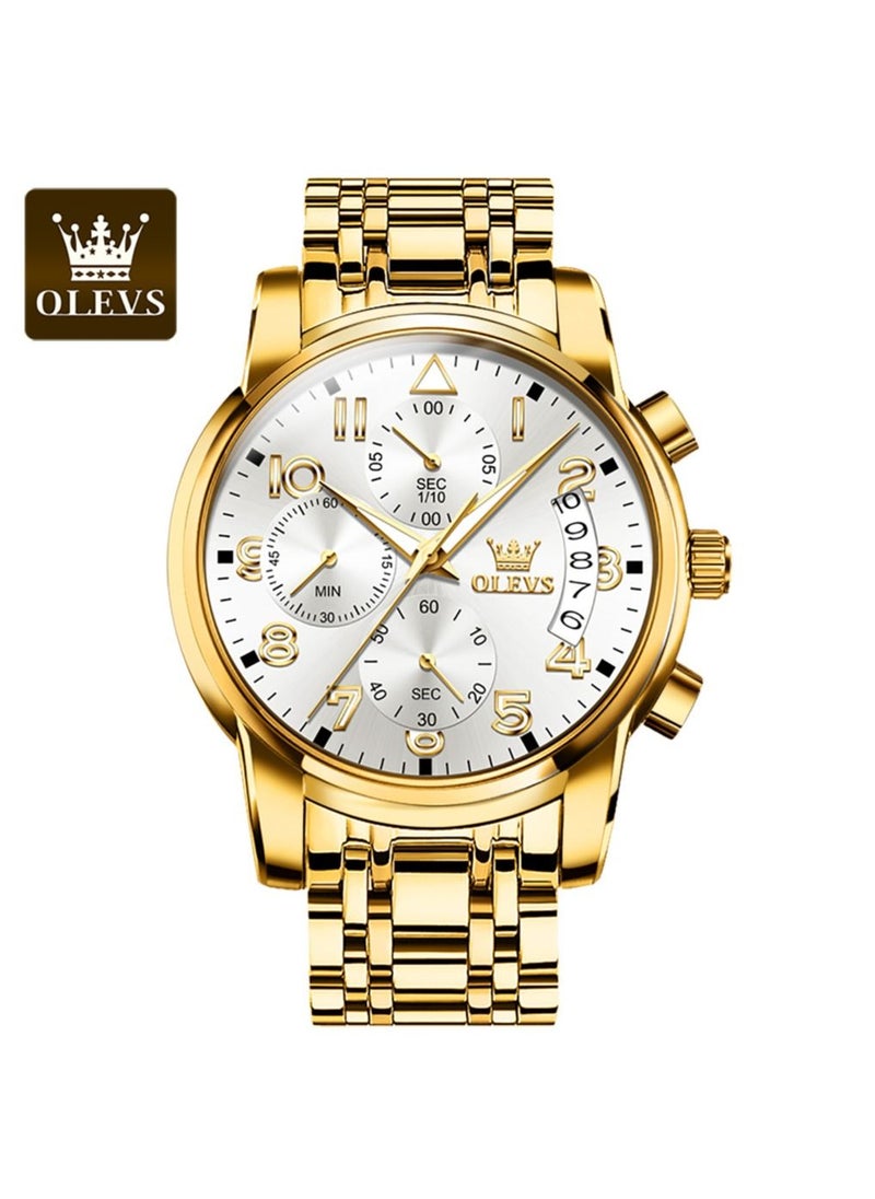 OLEVS - Waterproof Analog Quartz Movement Men's Watch Gold Metal Strap - Image 1