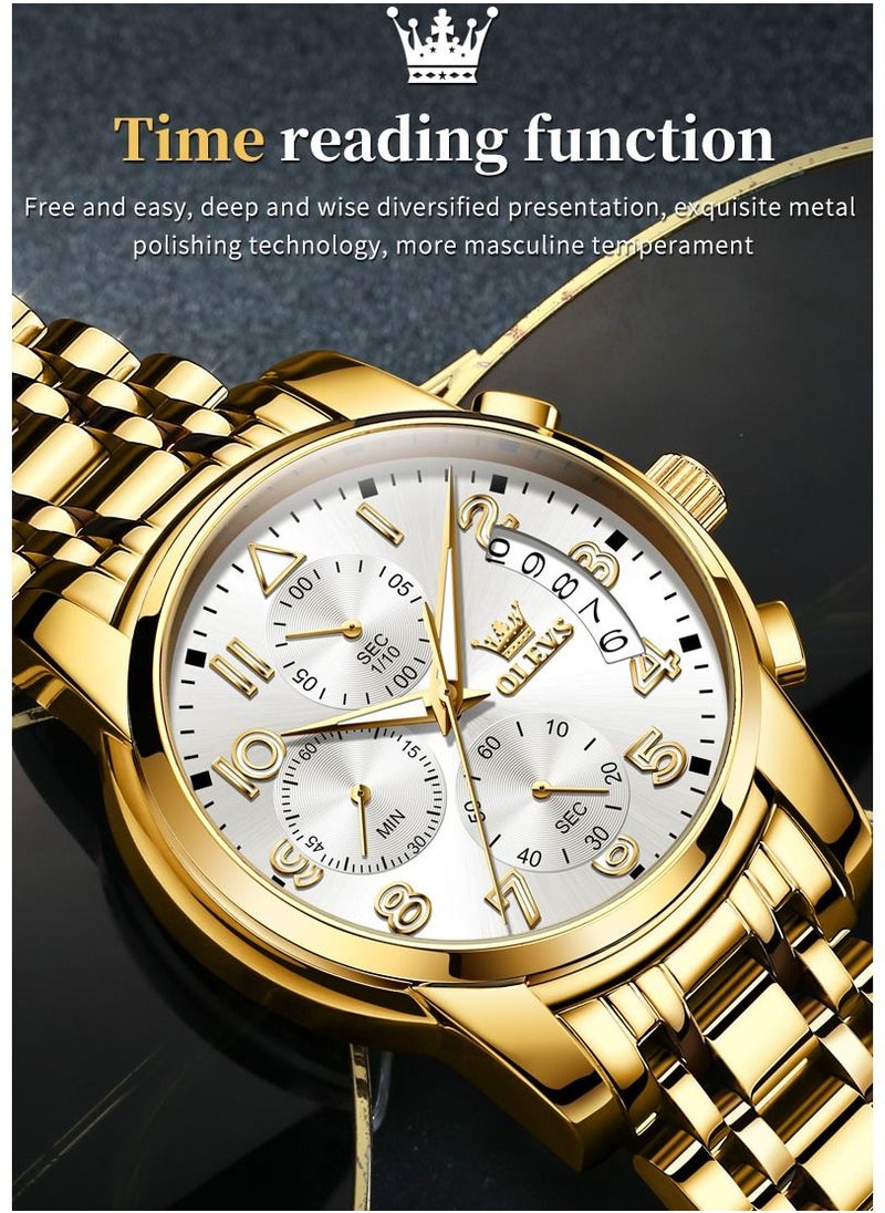 OLEVS - Waterproof Analog Quartz Movement Men's Watch Gold Metal Strap - Image 1