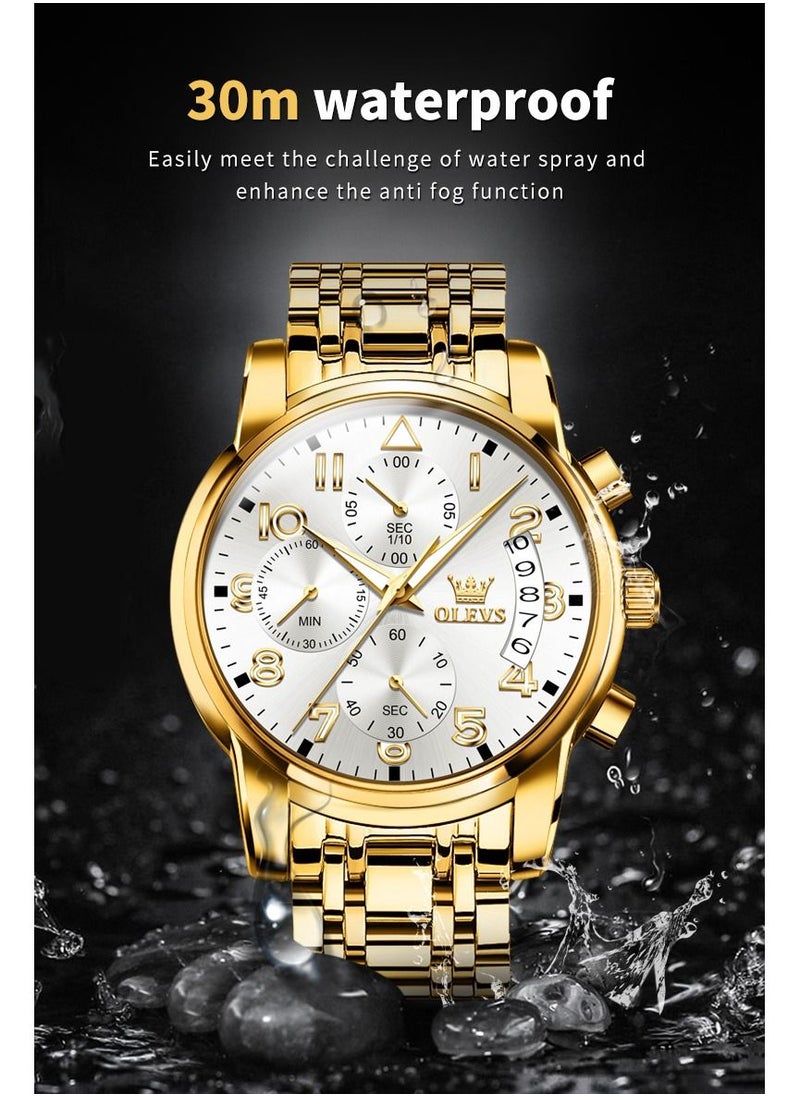 OLEVS - Waterproof Analog Quartz Movement Men's Watch Gold Metal Strap - Image 1