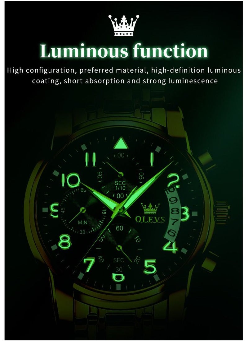 OLEVS - Waterproof Analog Quartz Movement Men's Watch Gold Metal Strap - Image 1