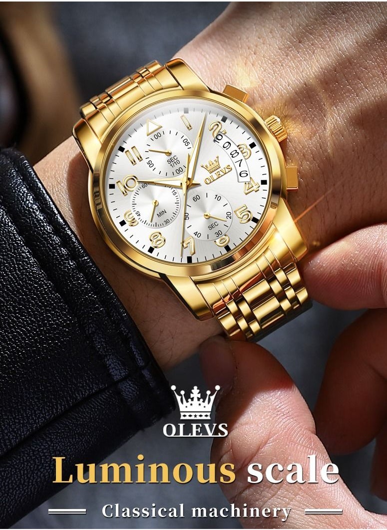 OLEVS - Waterproof Analog Quartz Movement Men's Watch Gold Metal Strap - Image 1