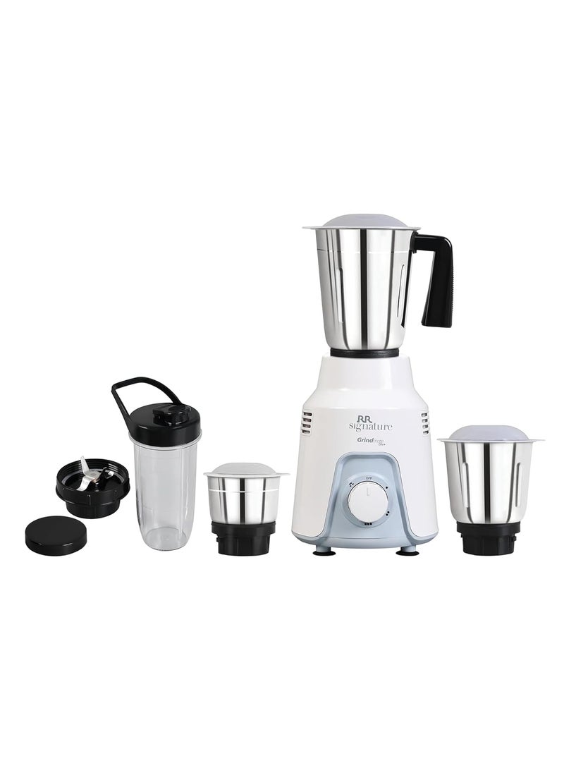 RR RR Signature Grindmate DLX+ 500-Watt Mixer Grinder| Mixie For All Kitchen Needs With 4 Jars (3 SS Jars For Chutney,Dry Or Wet Grinding,1 Smoothie Jar) White| 2 Yr Warranty on Product & 5 Yr on Motor  - Image 1