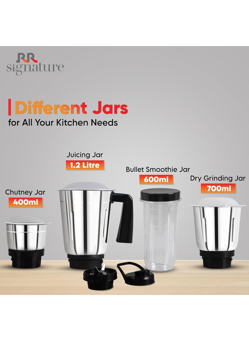 RR RR Signature Grindmate DLX+ 500-Watt Mixer Grinder| Mixie For All Kitchen Needs With 4 Jars (3 SS Jars For Chutney,Dry Or Wet Grinding,1 Smoothie Jar) White| 2 Yr Warranty on Product & 5 Yr on Motor  - Image 4