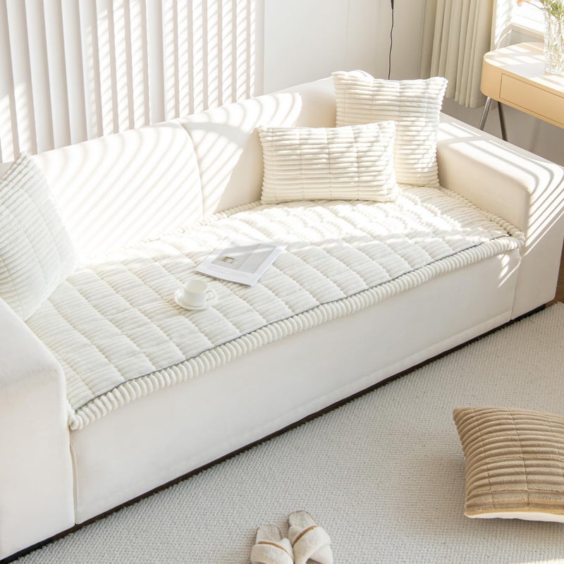 Couch Cover for Dogs Washable, Fuzzy Pet Couch Covers for 3 Cushion Sofa Pet Friendly, Non Slip Sofa Cover (White, 27.6" x 82.7") - Image 3