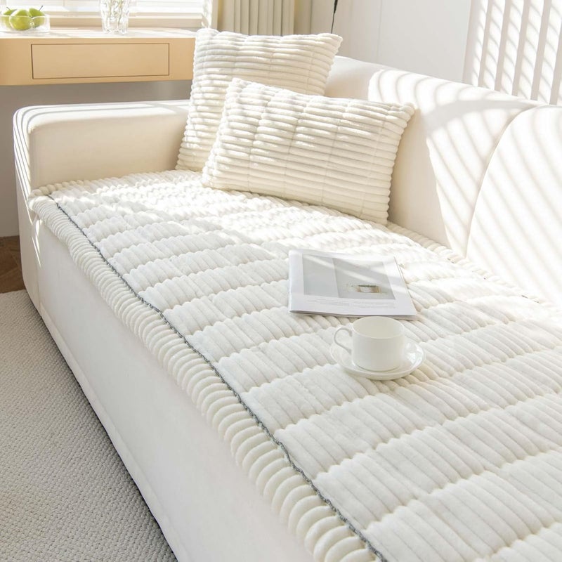 Couch Cover for Dogs Washable, Fuzzy Pet Couch Covers for 3 Cushion Sofa Pet Friendly, Non Slip Sofa Cover (White, 27.6" x 82.7") - Image 1