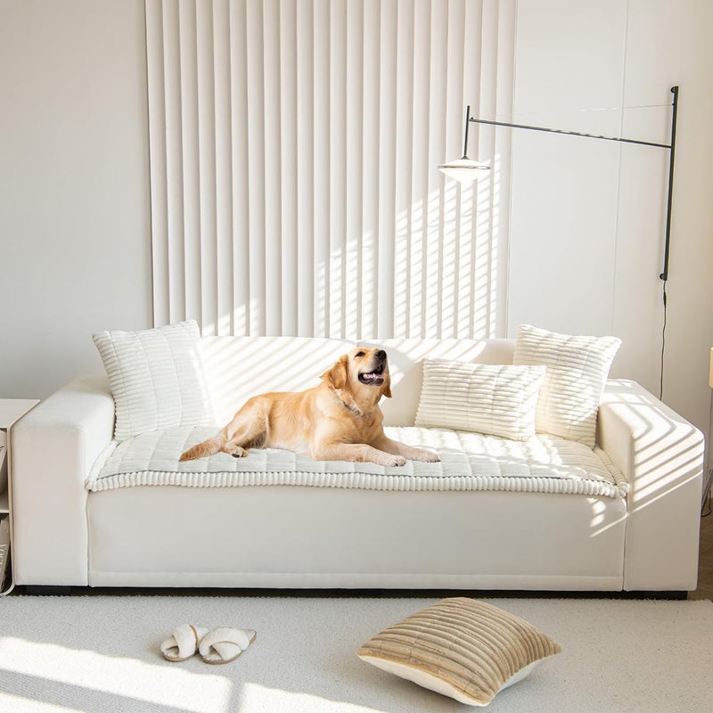 Couch Cover for Dogs Washable, Fuzzy Pet Couch Covers for 3 Cushion Sofa Pet Friendly, Non Slip Sofa Cover (White, 27.6" x 82.7") - Image 2