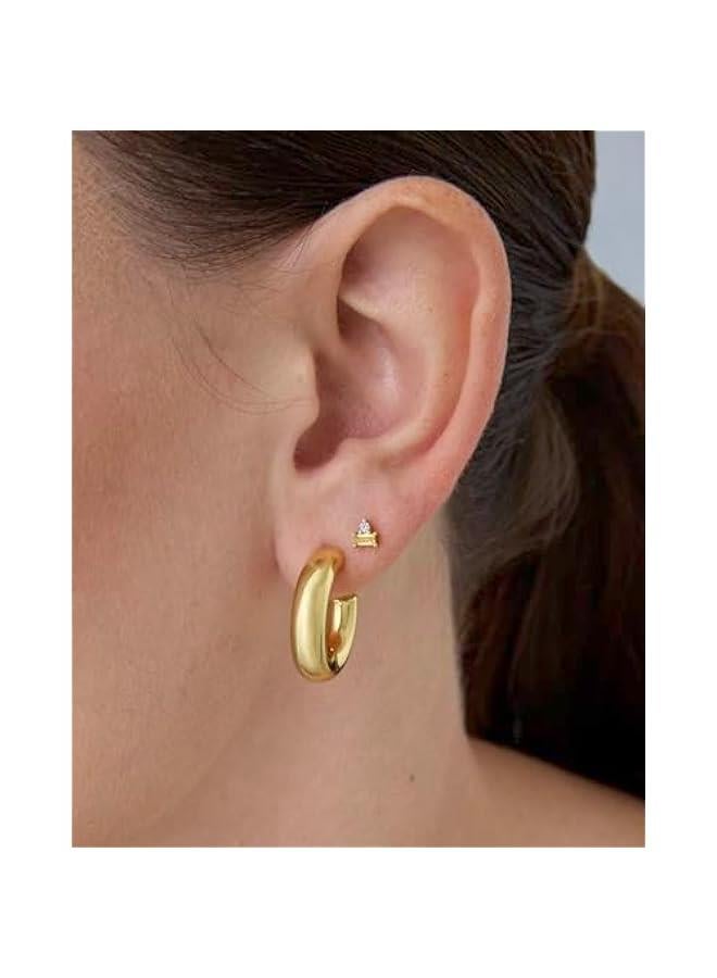 PAVOI 14K Gold Plated Sterling Silver Posts Colored Birthstone Flatback Stud Earrings for Women - Gemstone Cubic Zirconia Screwback Earrings - Dainty Helix Cartilage Piercing Jewelry - Image 2