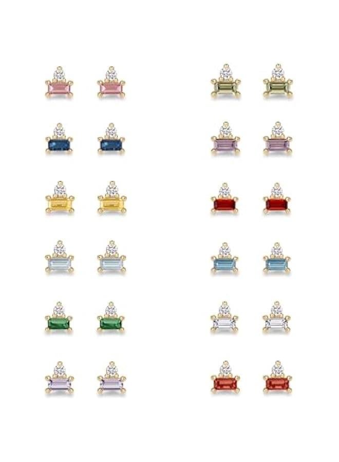 PAVOI 14K Gold Plated Sterling Silver Posts Colored Birthstone Flatback Stud Earrings for Women - Gemstone Cubic Zirconia Screwback Earrings - Dainty Helix Cartilage Piercing Jewelry - Image 3