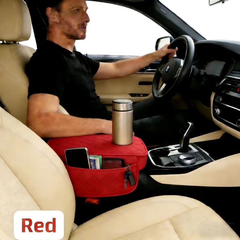 Faux Leather Car Armrest Pad With Side Storage Bag Universal Raised Style Black All Season Comfortable Durable Anti Scratch Anti Dust - Image 3