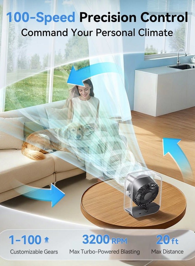 Digix Portable Desk Fan for Bedroom, Rechargeable Small Table Fan with 100 Speeds, 90° Rotation, Turbo Airflow, LED Display, Quiet Personal USB Cooling Fan for Office Home Travel Camping, Black - Image 3