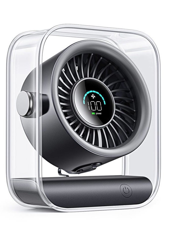 Digix Portable Desk Fan for Bedroom, Rechargeable Small Table Fan with 100 Speeds, 90° Rotation, Turbo Airflow, LED Display, Quiet Personal USB Cooling Fan for Office Home Travel Camping, Black - Image 1