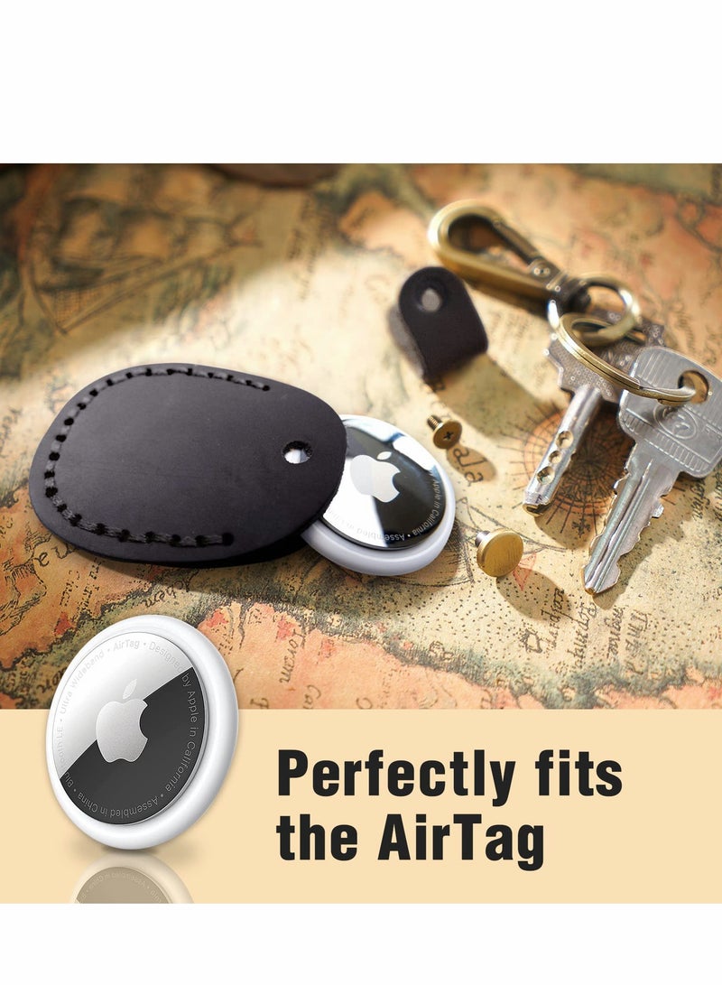 Excefore Airtag Leather Case Cover, KASTWAVE Portable Handmade Genuine Leather AirTags Tracker Holder with Keychain Protective Case Cover Compatible for AirTag Brown - Image 3