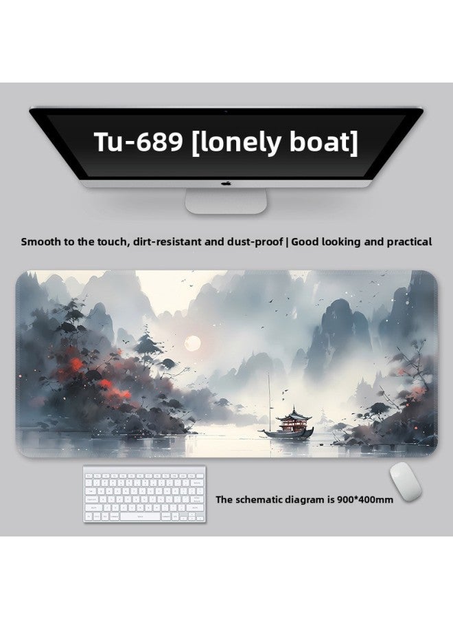 Mouse Pad Large National Style Landscape College Student Table Mat Game Special Keyboard Pad Men's And Women's Computer Office Mouse Pad-Color:600*300*2-Pattern:TU-689 [lonely Boat]]  - Image 1