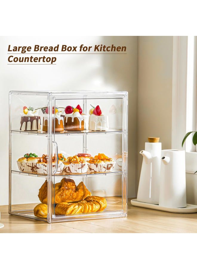 Attelite Clear Bread Box for Kitchen Countertop, Pastry Display Case,3 Layers Adjustable Bread Storage with Magnetic Door Bakery Pastry Display (Large 2pcs) - Image 2
