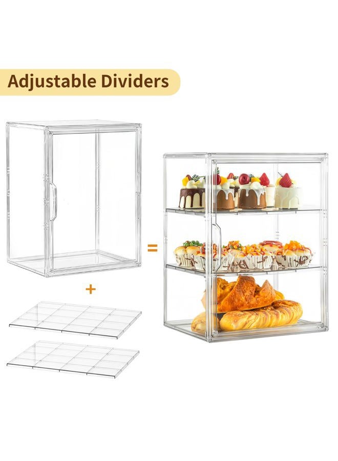 Attelite Clear Bread Box for Kitchen Countertop, Pastry Display Case,3 Layers Adjustable Bread Storage with Magnetic Door Bakery Pastry Display (Large 2pcs) - Image 4