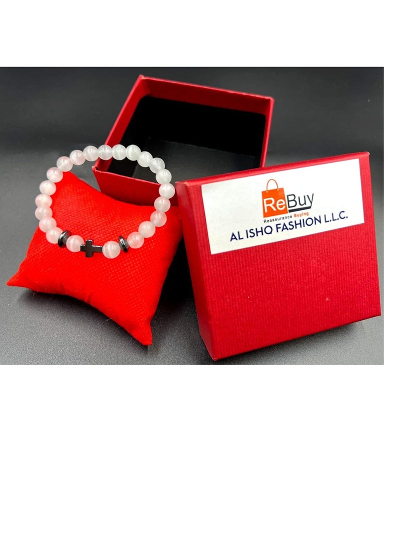 REBUY REBUY Selenite with Hematite charm Bracelet for Unisex  - Image 1