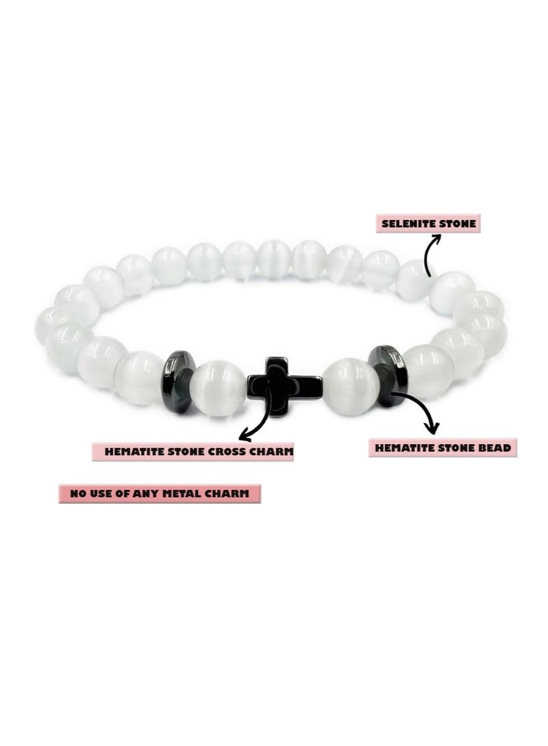 REBUY REBUY Selenite with Hematite charm Bracelet for Unisex  - Image 2
