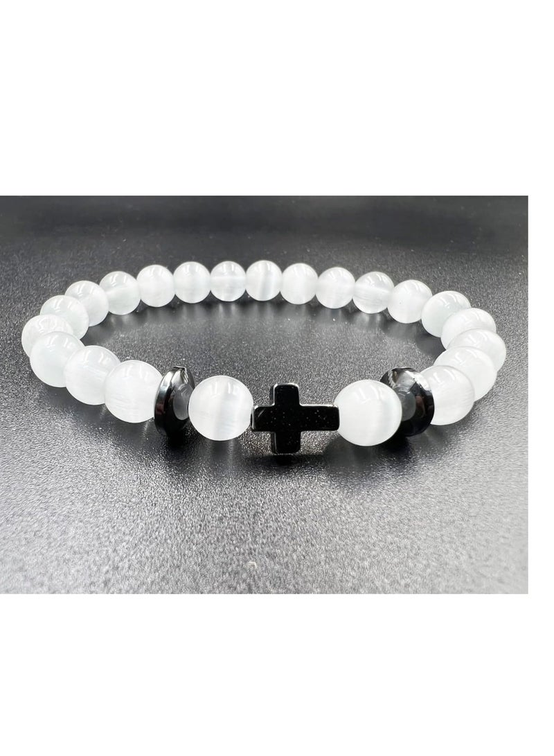 REBUY REBUY Selenite with Hematite charm Bracelet for Unisex  - Image 3