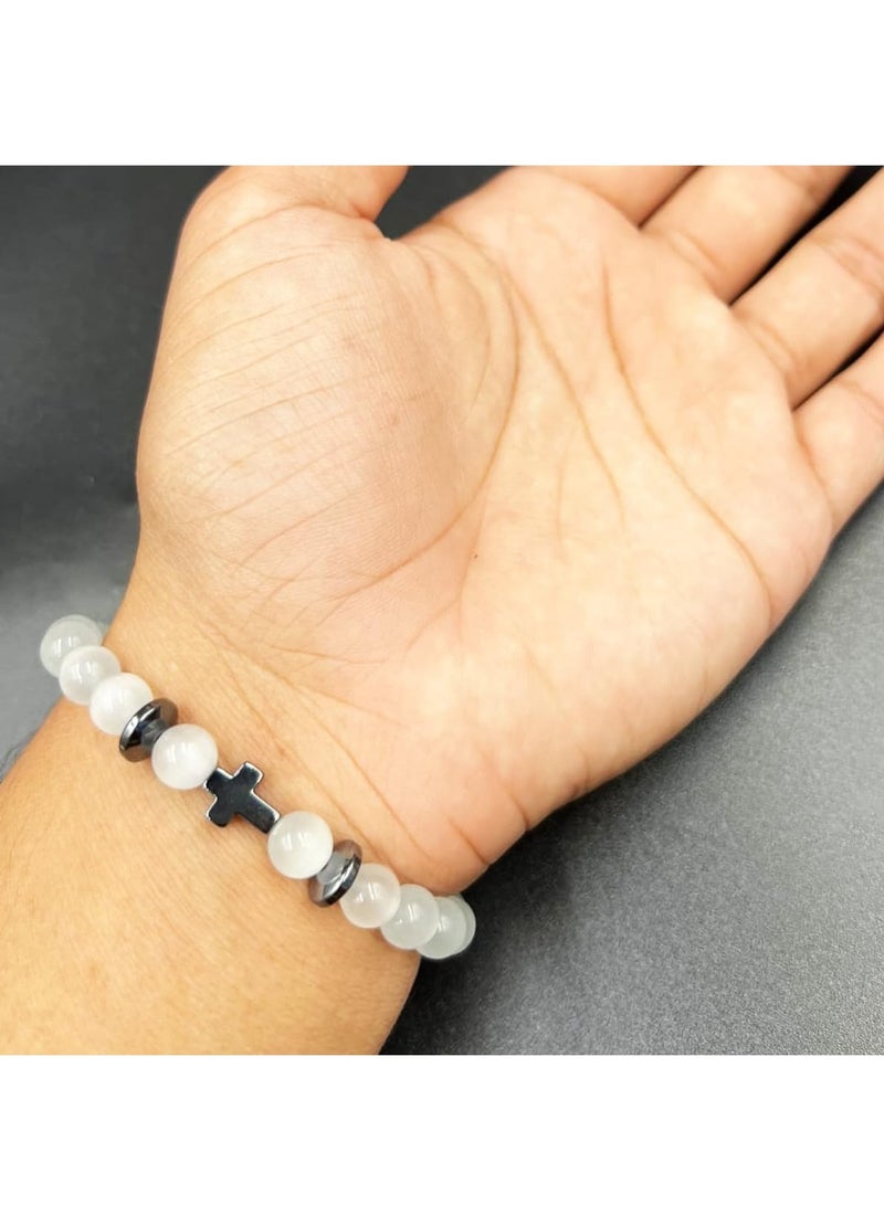 REBUY REBUY Selenite with Hematite charm Bracelet for Unisex  - Image 4