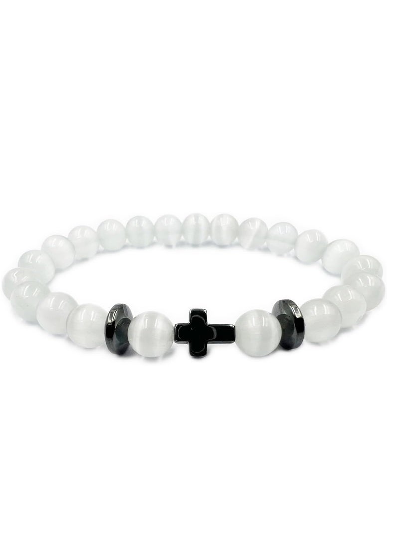 REBUY REBUY Selenite with Hematite charm Bracelet for Unisex  - Image 5
