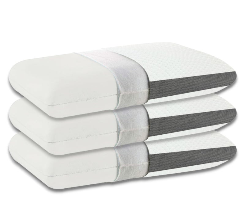 CUSHIO Memory Foam Pillow | Size 22"x14"x4" (Set of 3) Orthopedic & Cervical Pillow for Relieving Neck & Shoulder Pain with Free Pillow Cover (White & Grey) - Image 1