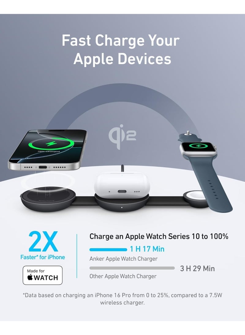 MagSafe Compatible MagGo UFO 3-in-1 Charger, iPhone 17 Wireless Charging Station, 15W Qi2 Certified, Foldable Travel Charging Pad, for iPhone 17/16/15, AirPods, Apple Watch (Not a Power Bank) - Image 2