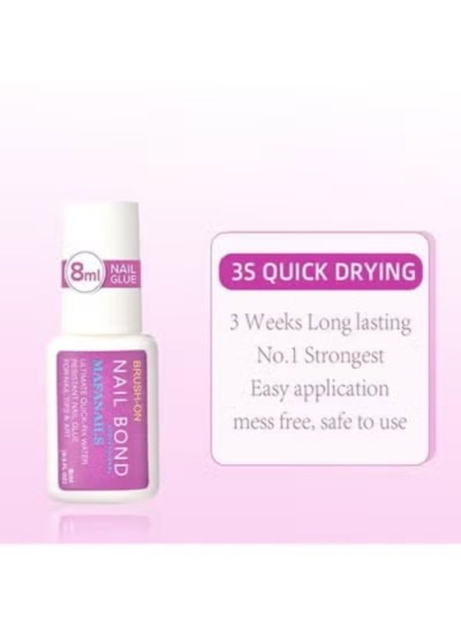 Super Strong Nail Glue for Nail Tips 8ml, Acrylic Nails and Press On Nails, Nail Bond Brush On Nail Glue for Press On Nails Long Lasting Nail Glue for Acrylic Nails Fake Nails Tips - Image 4