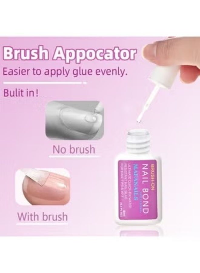 Super Strong Nail Glue for Nail Tips 8ml, Acrylic Nails and Press On Nails, Nail Bond Brush On Nail Glue for Press On Nails Long Lasting Nail Glue for Acrylic Nails Fake Nails Tips - Image 2