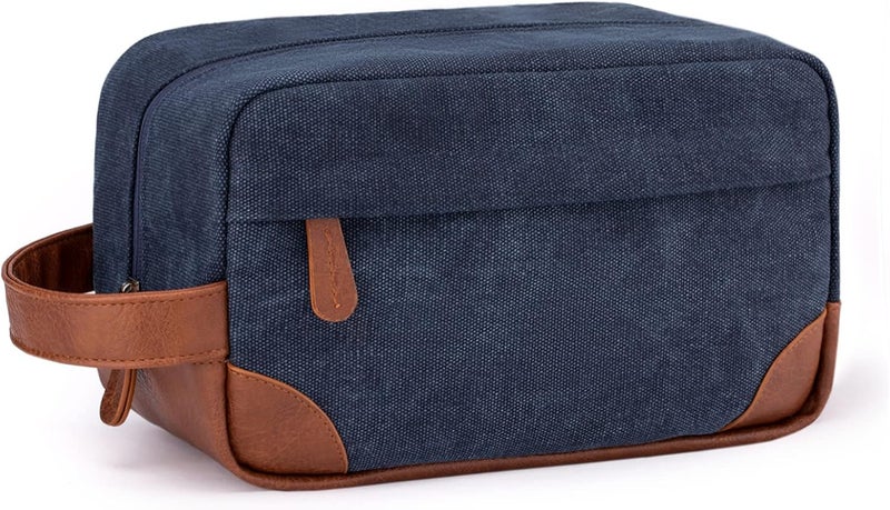 Vorspack Travel Toiletry Bag - Hanging Toiletry Bag for Men Water Resistant Canvas Shaving Bag for Travel, Navy Blue, Medium, Classic - Image 1