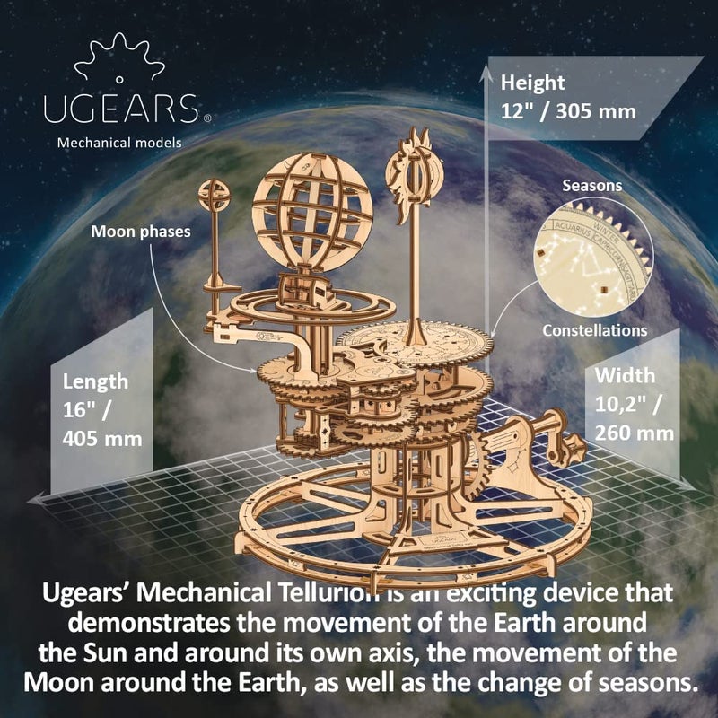 UGEARS Mechanical Tellurion 3D Puzzle - 3D Wooden Puzzled for Adults, Solar System Model Kit, Wooden Model Kits for Adults to Build, Mechanical Models Brain Teaser Puzzle - Image 2