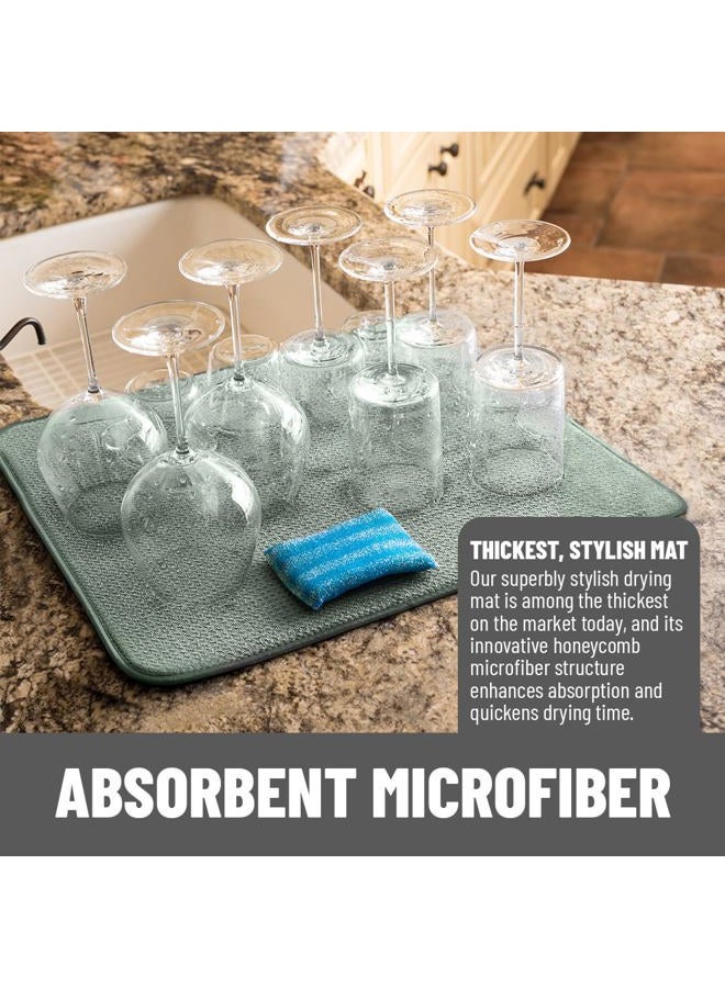 Bellemain XXL Dish Mat Microfiber Dish Drying Mat, Super absorbent (Green, 16" x 18") - Image 2