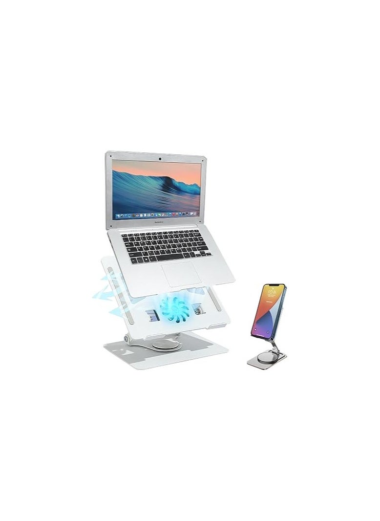 Generic Laptop Cooling Stand with 2 Fans and Phone Holder – 360° Rotating Base – Compatible with Most Laptops – White  - Image 1