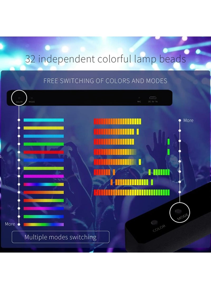 Generic - RGB Voice-Activated Light, 32 Bit Music Level Indicator Aluminum Bar Voice Sound Control Audio Spectrum RGB LED Light Indicator Car Desktop LED Light for Vehicles Recreation Place (Black) - Image 1