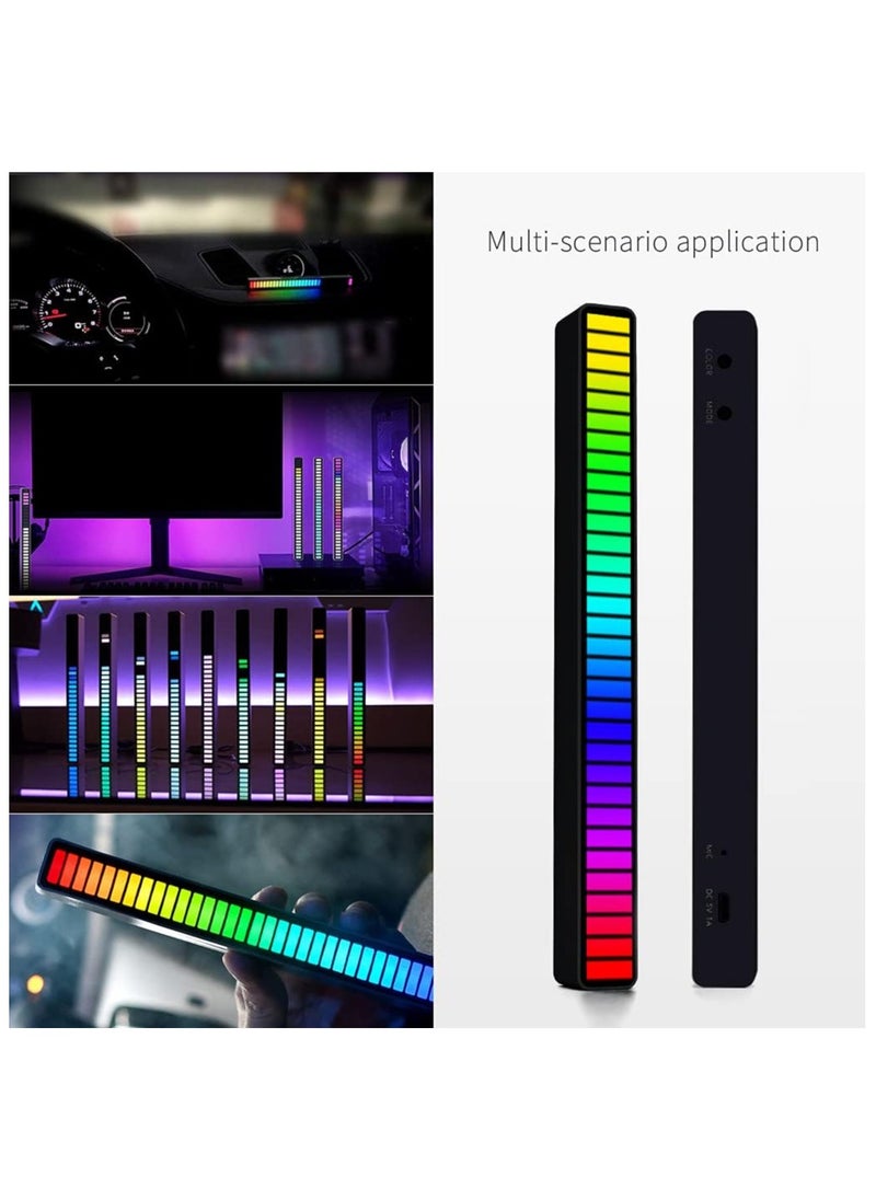 Generic - RGB Voice-Activated Light, 32 Bit Music Level Indicator Aluminum Bar Voice Sound Control Audio Spectrum RGB LED Light Indicator Car Desktop LED Light for Vehicles Recreation Place (Black) - Image 1