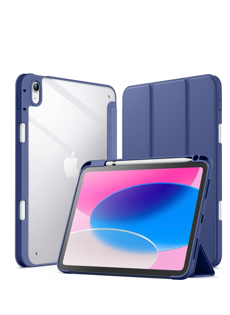 Generic Case for iPad 10th Generation 2022 10.9 Inch with Pen Holder, Shockproof Smart Case Cover with Transparent Back Shell Protective Case Compatible with iPad 10th Gen(Blue) 