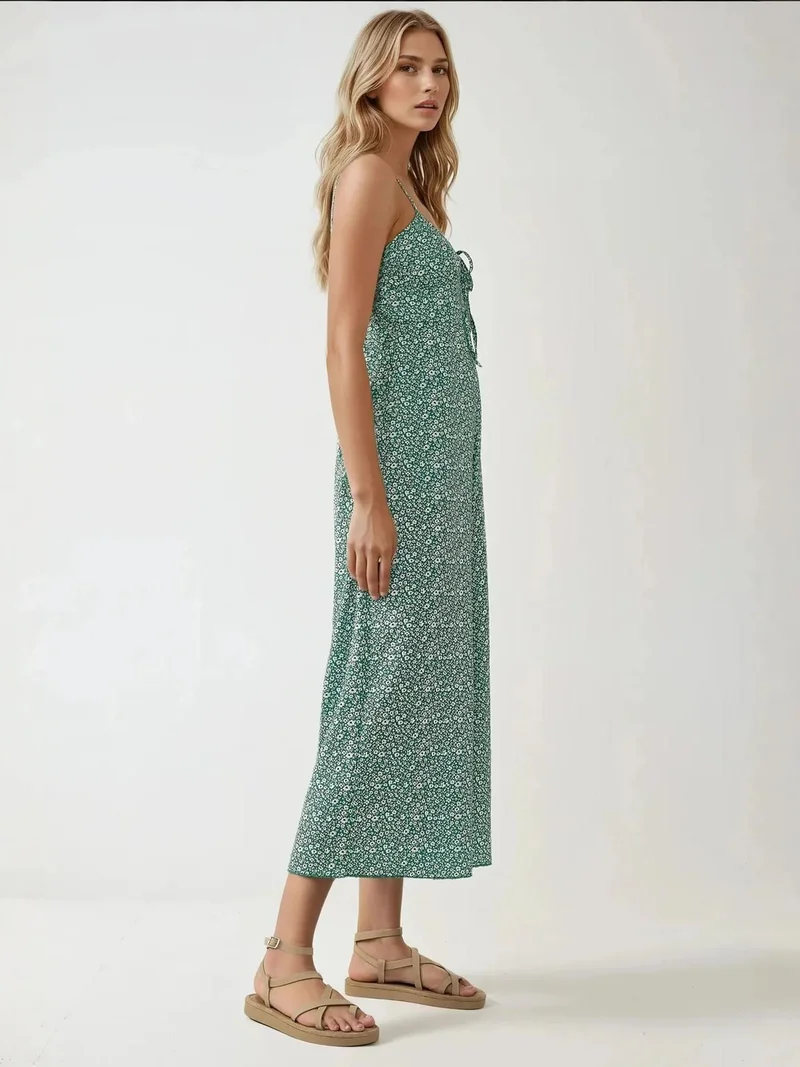 HICCUP Wide Leg Floral Knitted Jumpsuit with V-Neck