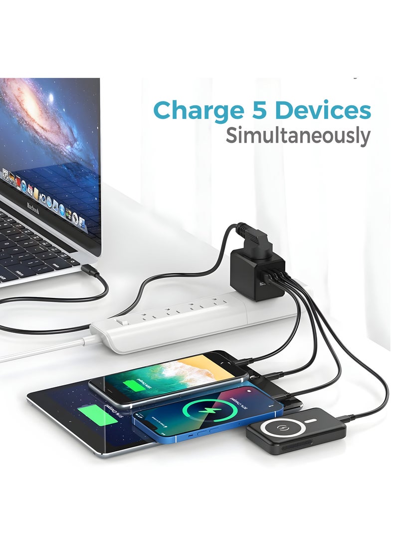 Yesido Universal Travel Adapter with Type-C Data Cable, Power Adapter with 3 USB A and 1 USB C Port, International Adapter For Travel Essentials, 1500W High Power Station, Smart Plug for 150+Countries  - Image 5