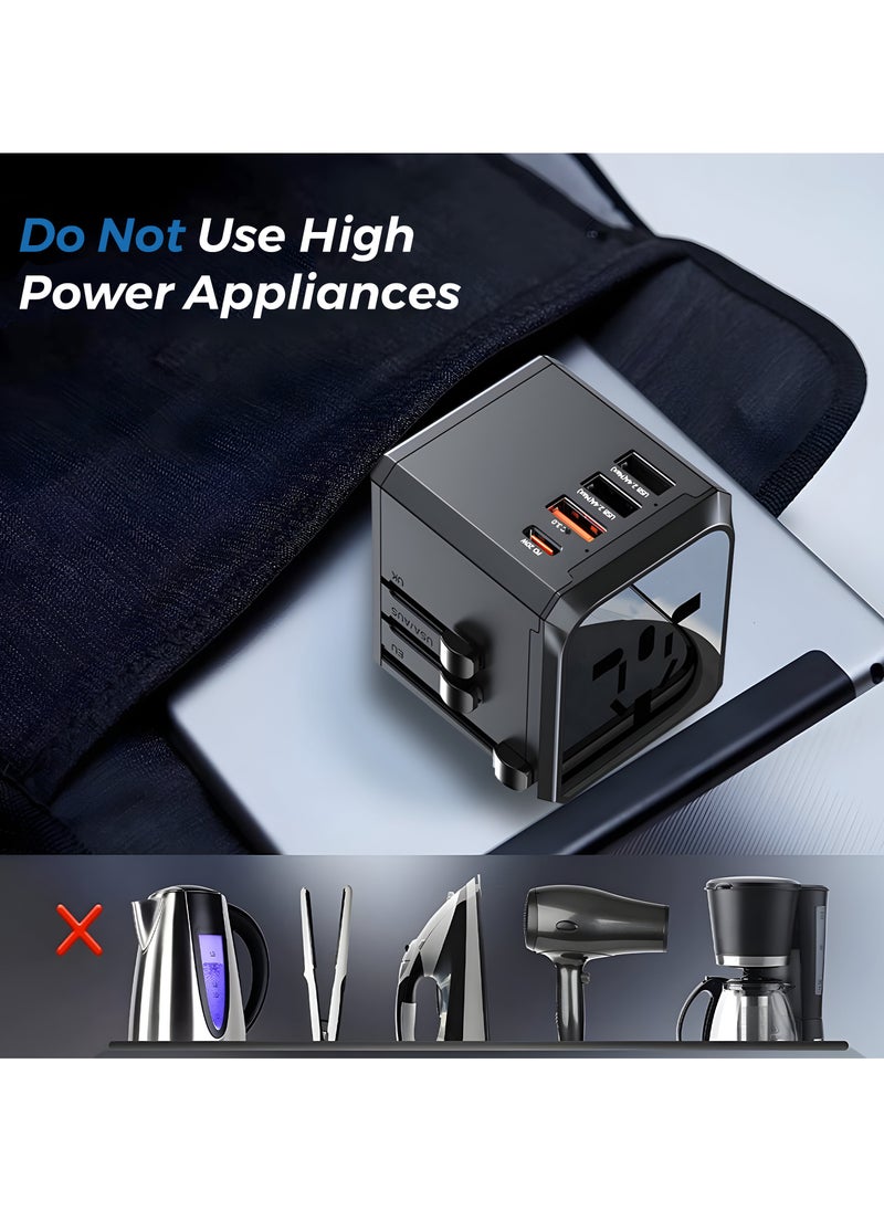 Yesido Universal Travel Adapter with Type-C Data Cable, Power Adapter with 3 USB A and 1 USB C Port, International Adapter For Travel Essentials, 1500W High Power Station, Smart Plug for 150+Countries  - Image 3