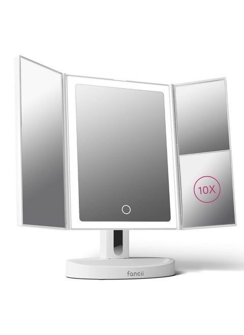 Led Lighted Vanity Makeup Mirror, Rechargeable Trifold Mirror With 5X & 10X Magnifications - 68 Dimmable Natural Lights, Touch Screen, Best Adjustable Make Up Mirror With Cosmetic Stand