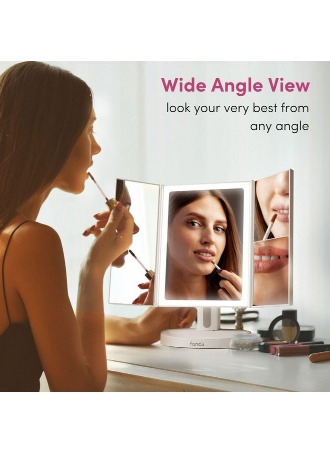 Fancii - Led Lighted Vanity Makeup Mirror, Rechargeable Trifold Mirror With 5X & 10X Magnifications - 68 Dimmable Natural Lights, Touch Screen, Best Adjustable Make Up Mirror With Cosmetic Stand - Image 1