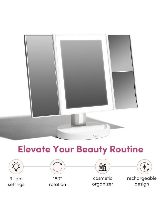 Fancii - Led Lighted Vanity Makeup Mirror, Rechargeable Trifold Mirror With 5X & 10X Magnifications - 68 Dimmable Natural Lights, Touch Screen, Best Adjustable Make Up Mirror With Cosmetic Stand - Image 1