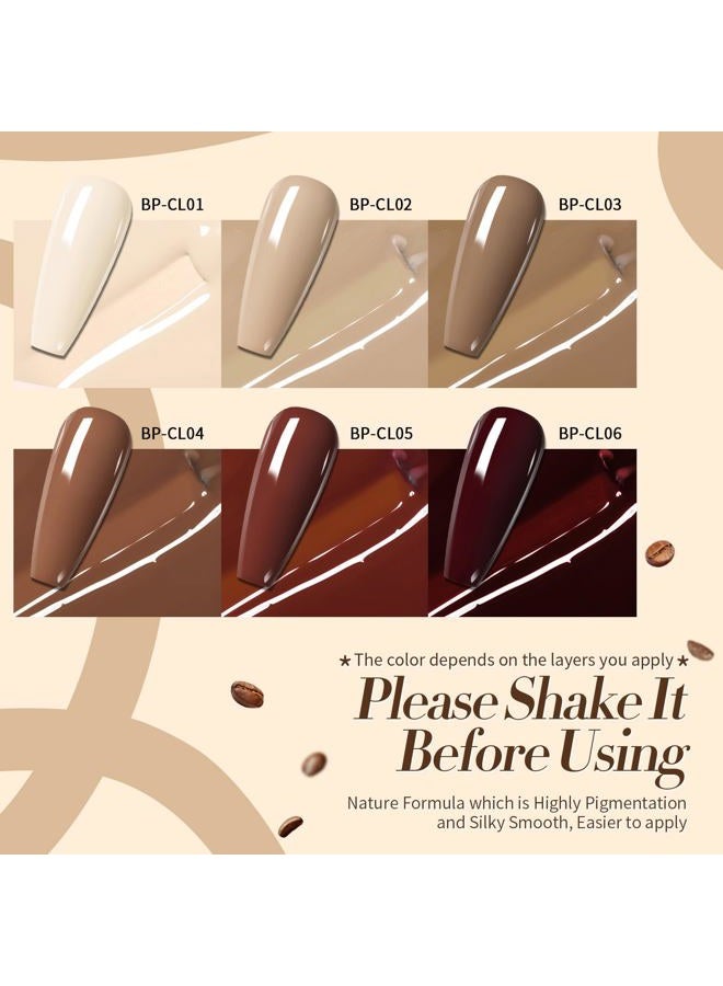 Born Pretty Gel Nail Polish 6 Colos,Nude Brown Skin Tone,Roasted Chestnuts Chocolate Gel Polish Collection Neutral Beige Khaki Gel Polish Kit All Seasons Nail Art Manicure DIY for Home Salon - Image 2