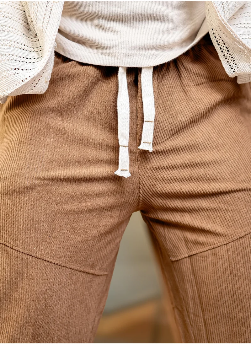 Maniac Maniac Mens ColorBlock Brown, Half White Tape Corduroy fabric Jogger