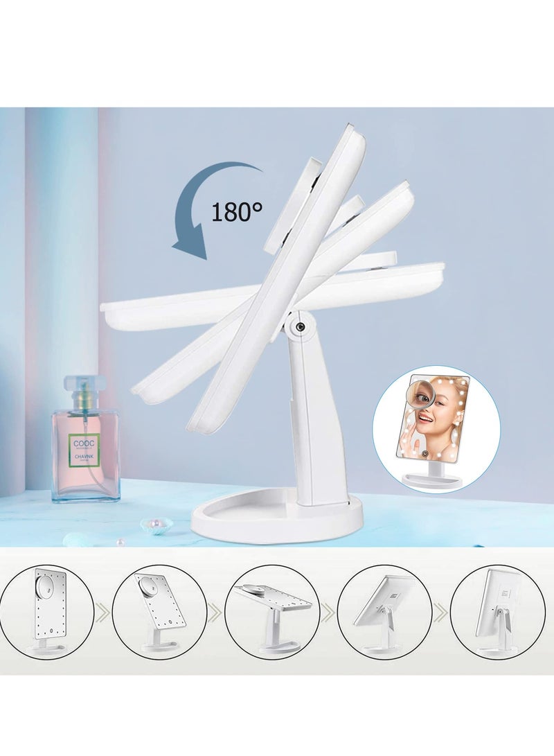 SYOSI Makeup Mirror with Lights, Travel Makeup Mirror with 10X Magnifying Mirror, 21 LED Lights Vanity Cosmetic Mirror with Touch Control, Portable 180° Free Rotation Dual Power Supply Mirror with Light  - Image 5