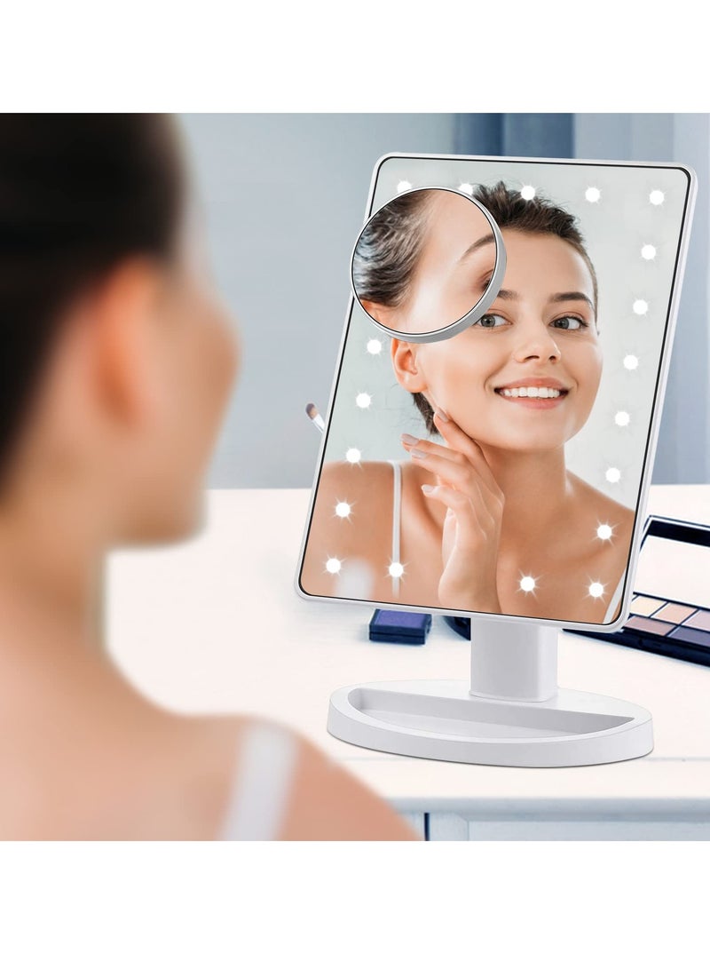 SYOSI Makeup Mirror with Lights, Travel Makeup Mirror with 10X Magnifying Mirror, 21 LED Lights Vanity Cosmetic Mirror with Touch Control, Portable 180° Free Rotation Dual Power Supply Mirror with Light  - Image 3